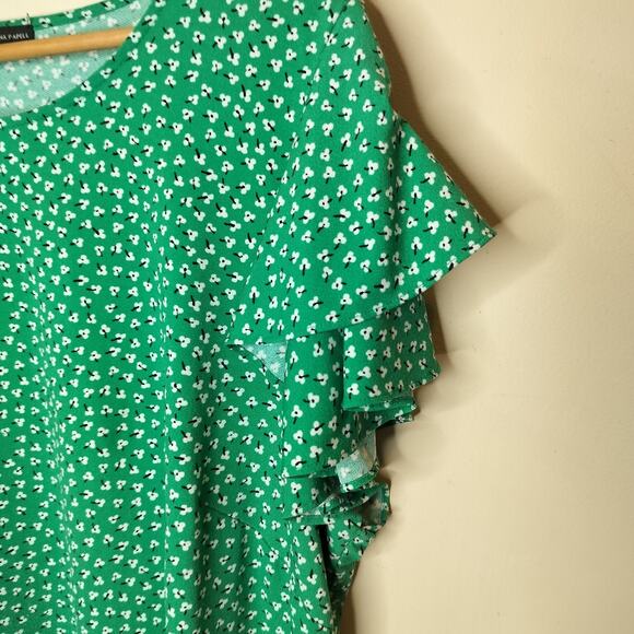 Adrianna Papell Top Floral Stretch Flutter Sleeve - Picture 5 of 8